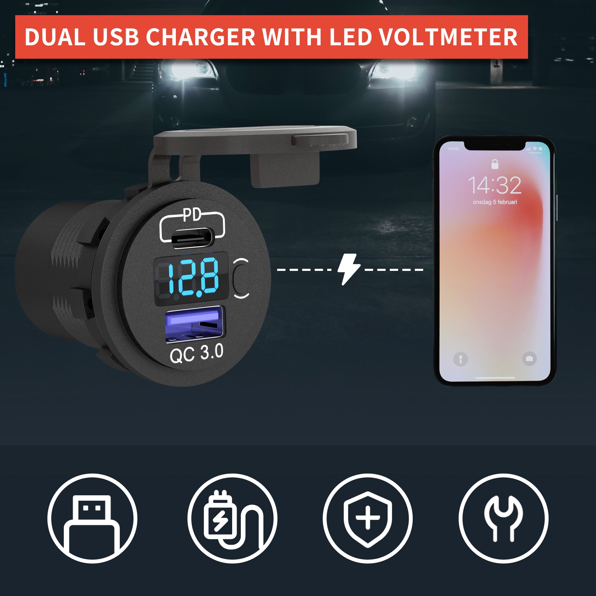 6 Gang Toggle Switch Surface Mount Box Enclosure 12V Panel Box Quick Charge 3.0 USB Charger Truck ATV UTV SUV Car 20A Max