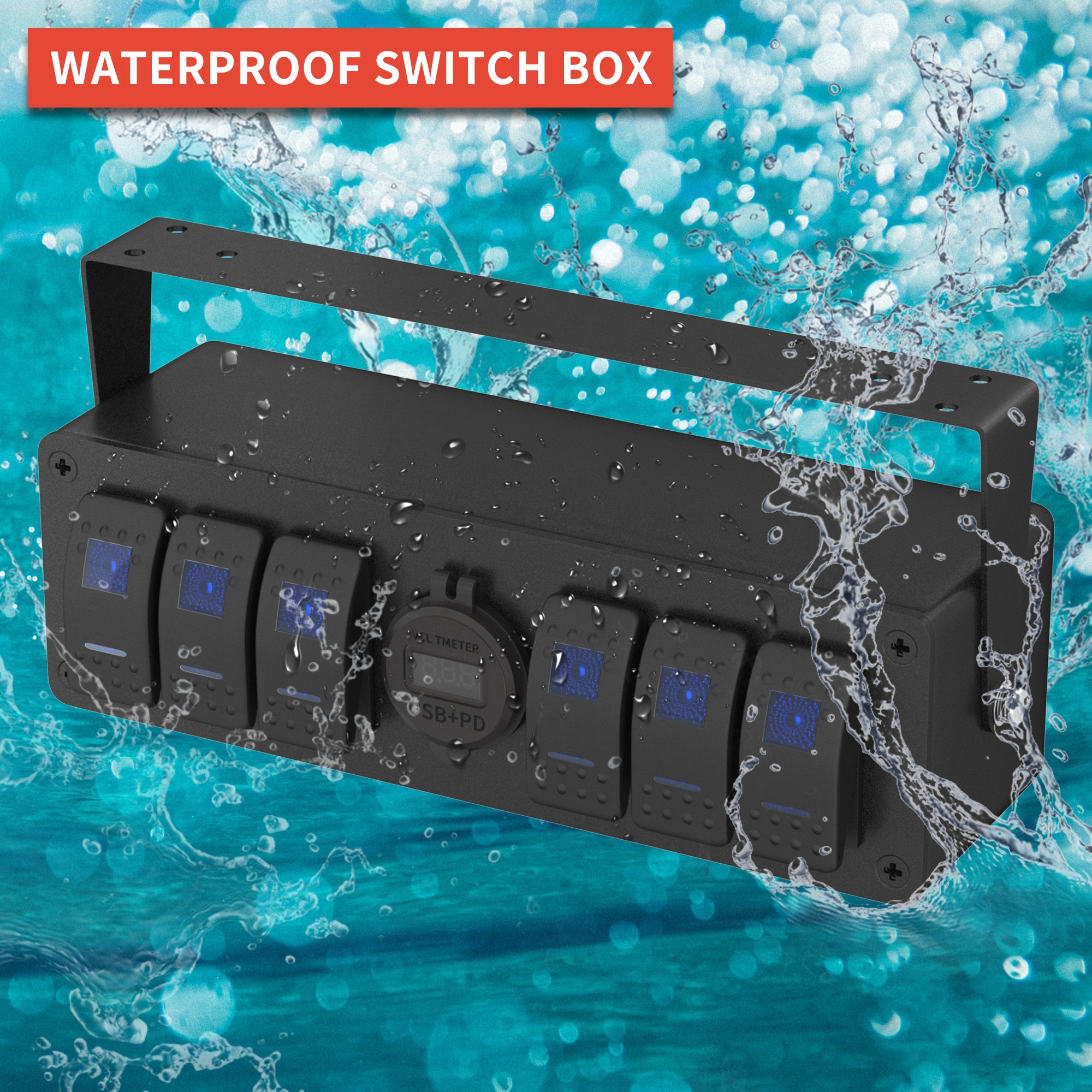 6 Gang Toggle Switch Surface Mount Box Enclosure 12V Panel Box Quick Charge 3.0 USB Charger Truck ATV UTV SUV Car 20A Max