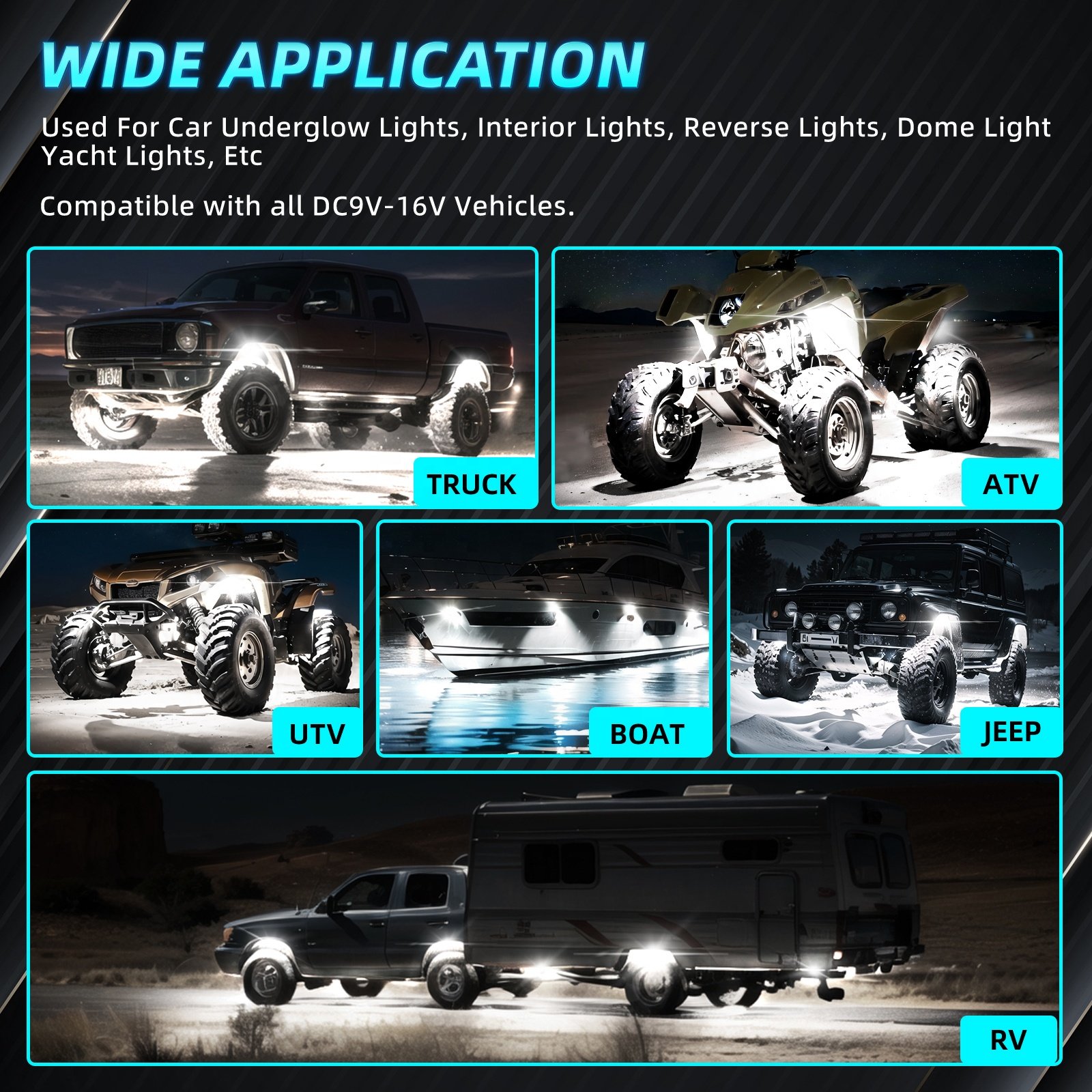 12Pods Metal Pure White LED Rock Light Kit with Switch Wiring Harness, 6000K 60W 288LEDs Neon Waterproof Fender Lights for Truck