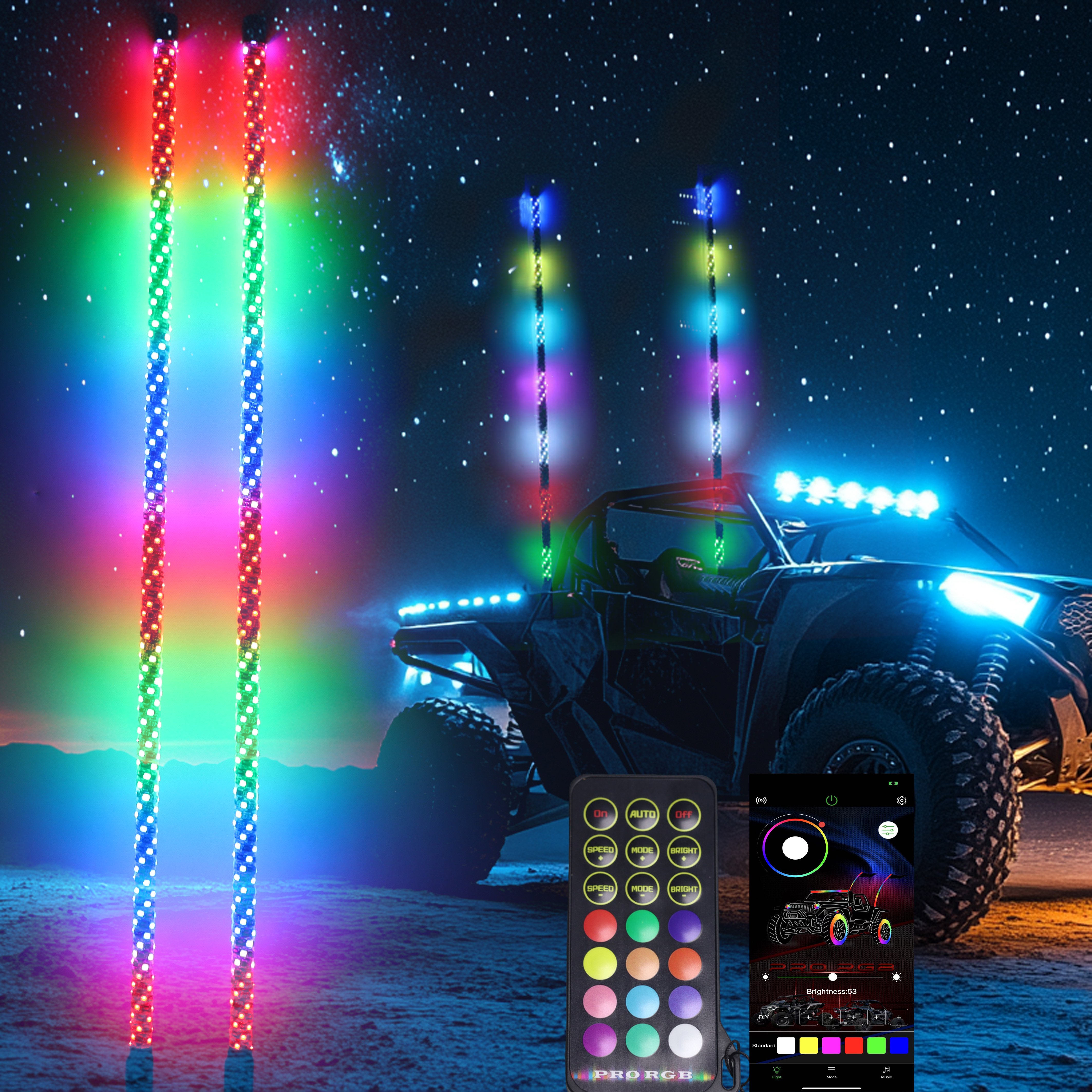 Enhance Your Off-Road Ride 3ft ATV UTV RGB Chasing LED Whip Lights Buggy Whip Lights LED Whip Lights