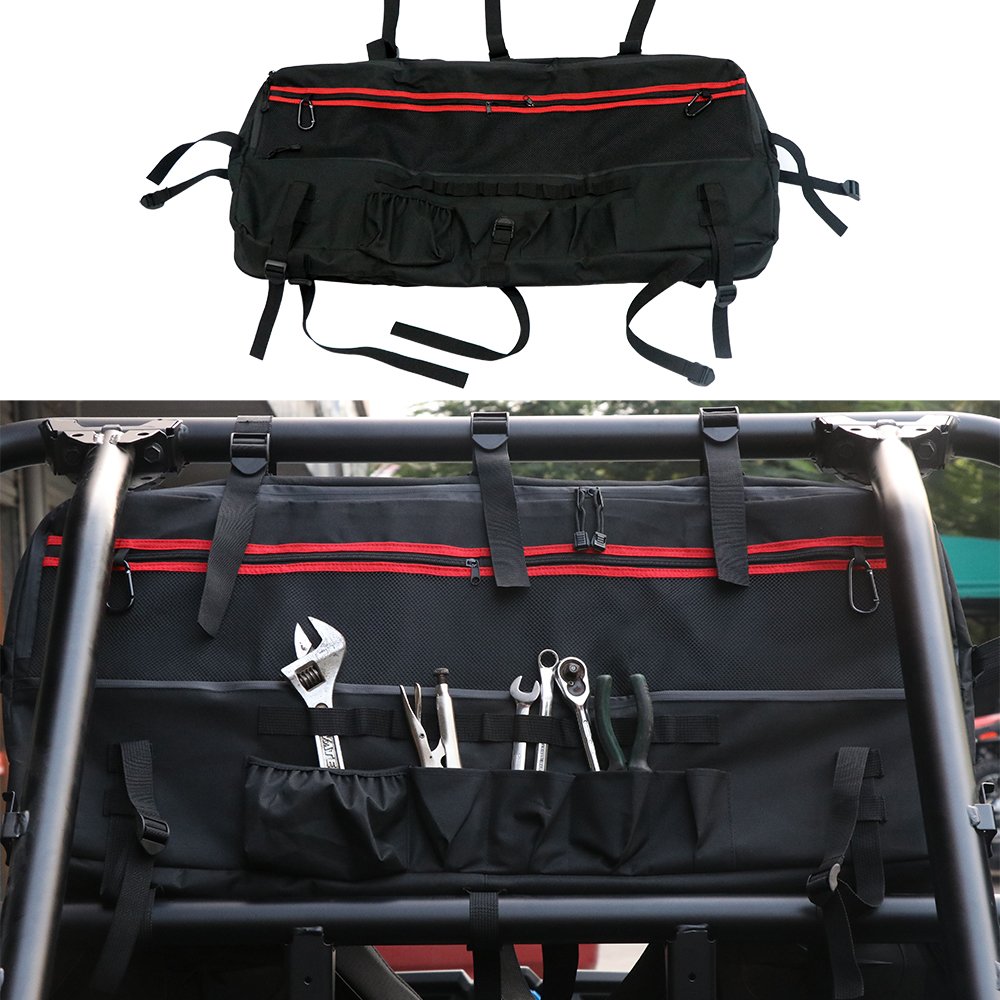 Black ATV UTV Large Roll Cage Accessories Rear Trunk Storage Bags Organizer