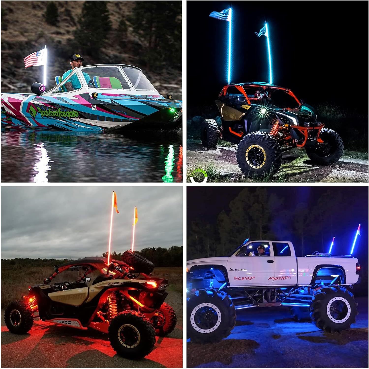 Factory 4FT LED RGB Phantom Spiral Flagpole Lights for Beach Car Lights Buggy Ambient Whip Lights
