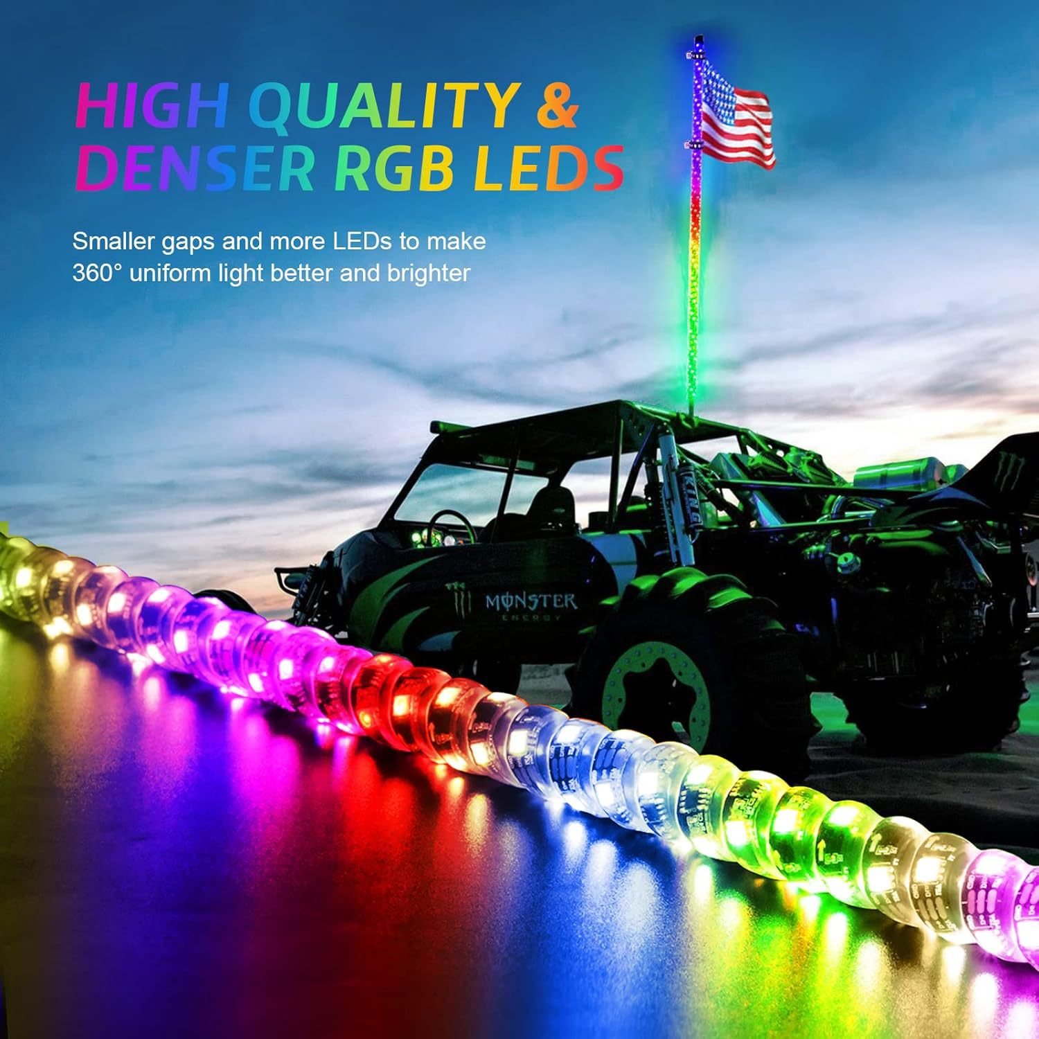 Factory 4FT LED RGB Phantom Spiral Flagpole Lights for Beach Car Lights Buggy Ambient Whip Lights