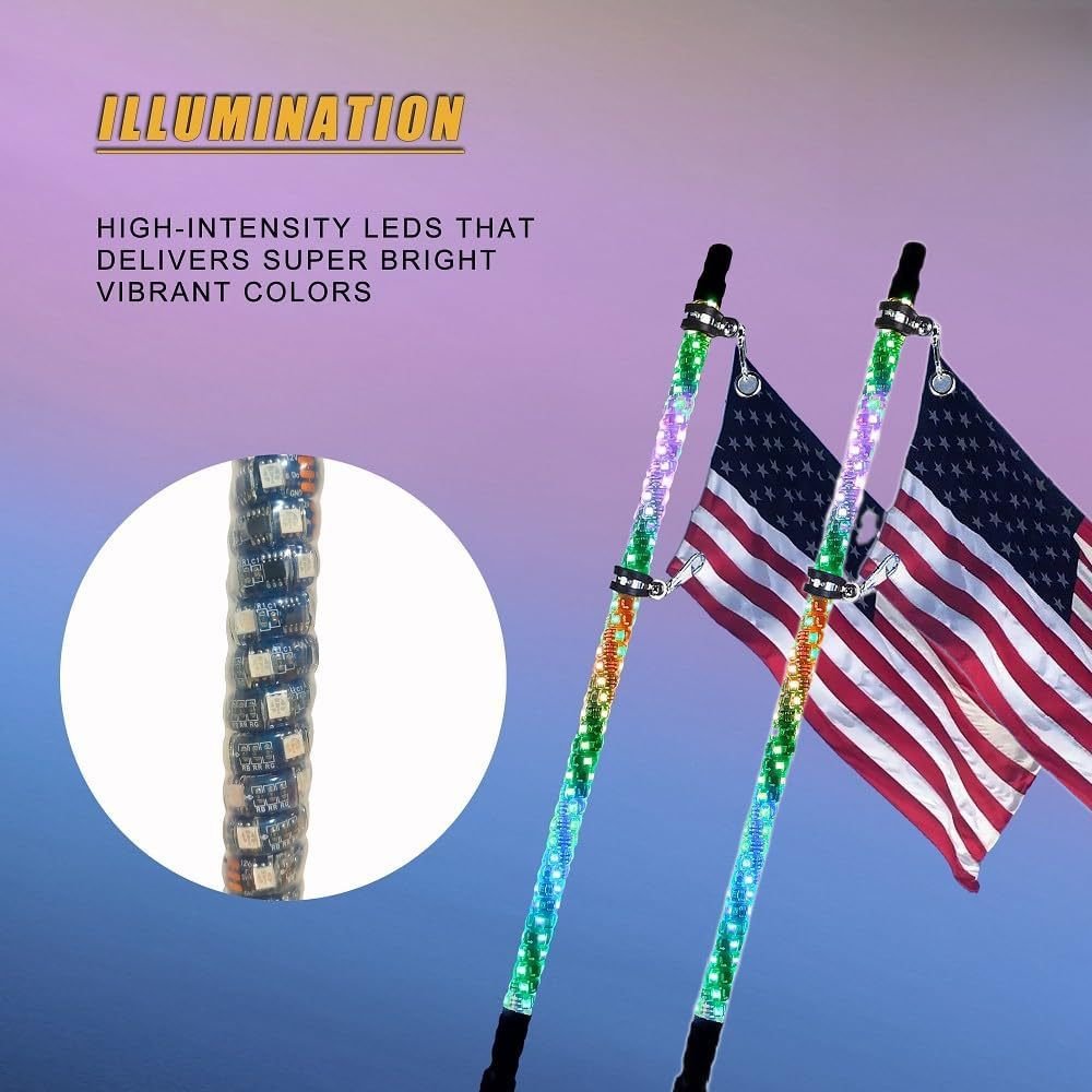 Factory 4FT LED RGB Phantom Spiral Flagpole Lights for Beach Car Lights Buggy Ambient Whip Lights