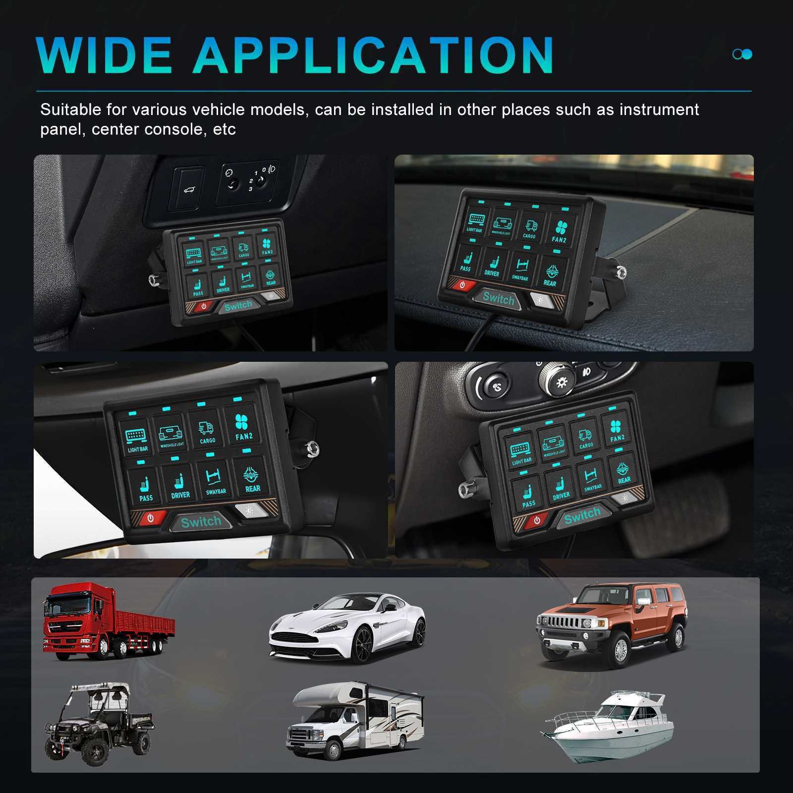 12Gang Smart Light Wireless RGB Switch Control Relay System Pod Touch Car Switch for UTV ATV RZR LED Whip Light