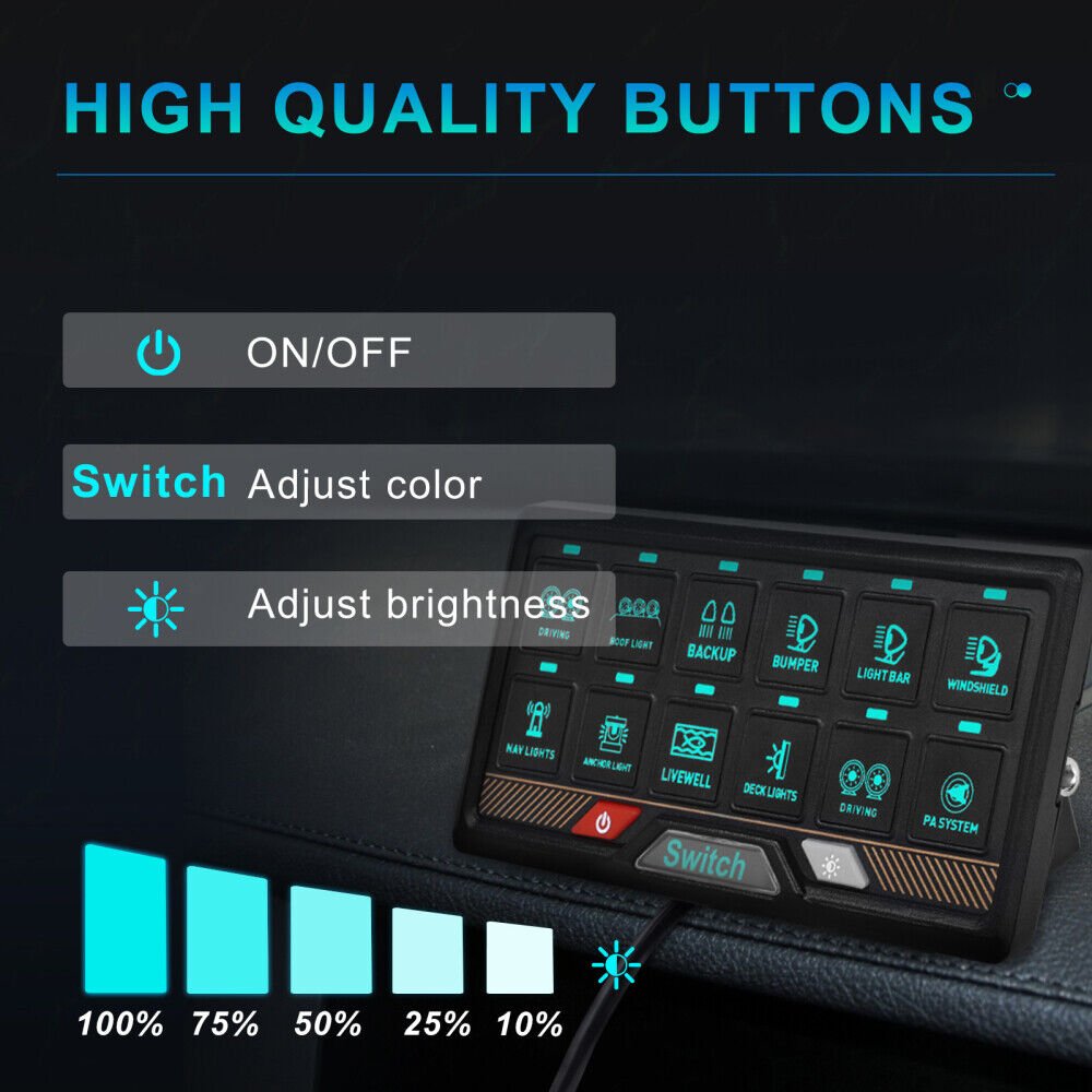 12Gang Smart Light Wireless RGB Switch Control Relay System Pod Touch Car Switch for UTV ATV RZR LED Whip Light