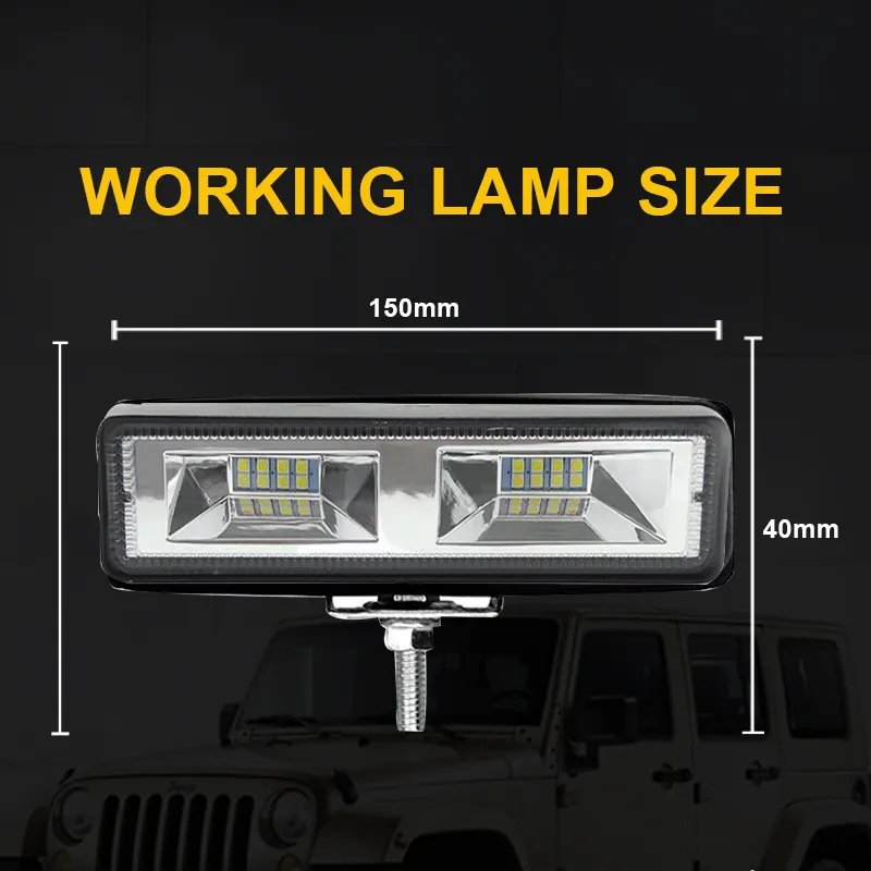 JHS Work Light 48W 6inch Flash Waterproof IP68 12V 24V Led Working Lamp Red Blue White Strobe for SUV ATV Offroad