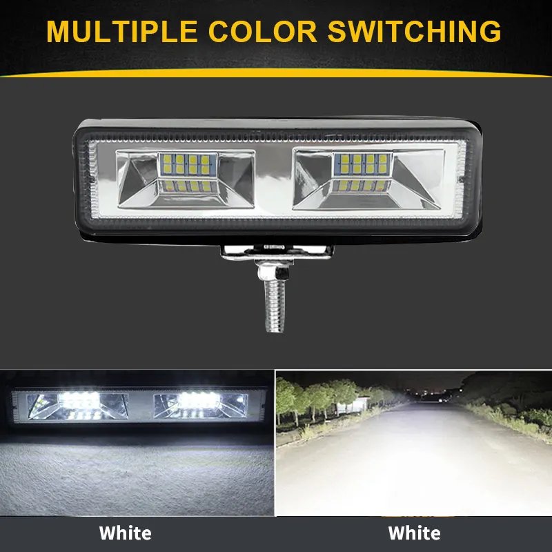 JHS Work Light 48W 6inch Flash Waterproof IP68 12V 24V Led Working Lamp Red Blue White Strobe for SUV ATV Offroad