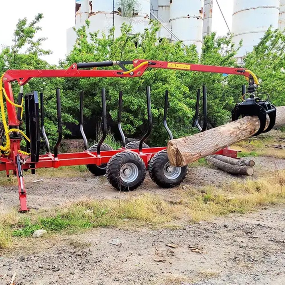 Hydraulic Atv Farm Tractor Log Timber Wood Trailer with Crane Grapple Remote Control Winch for Forestry Machinery