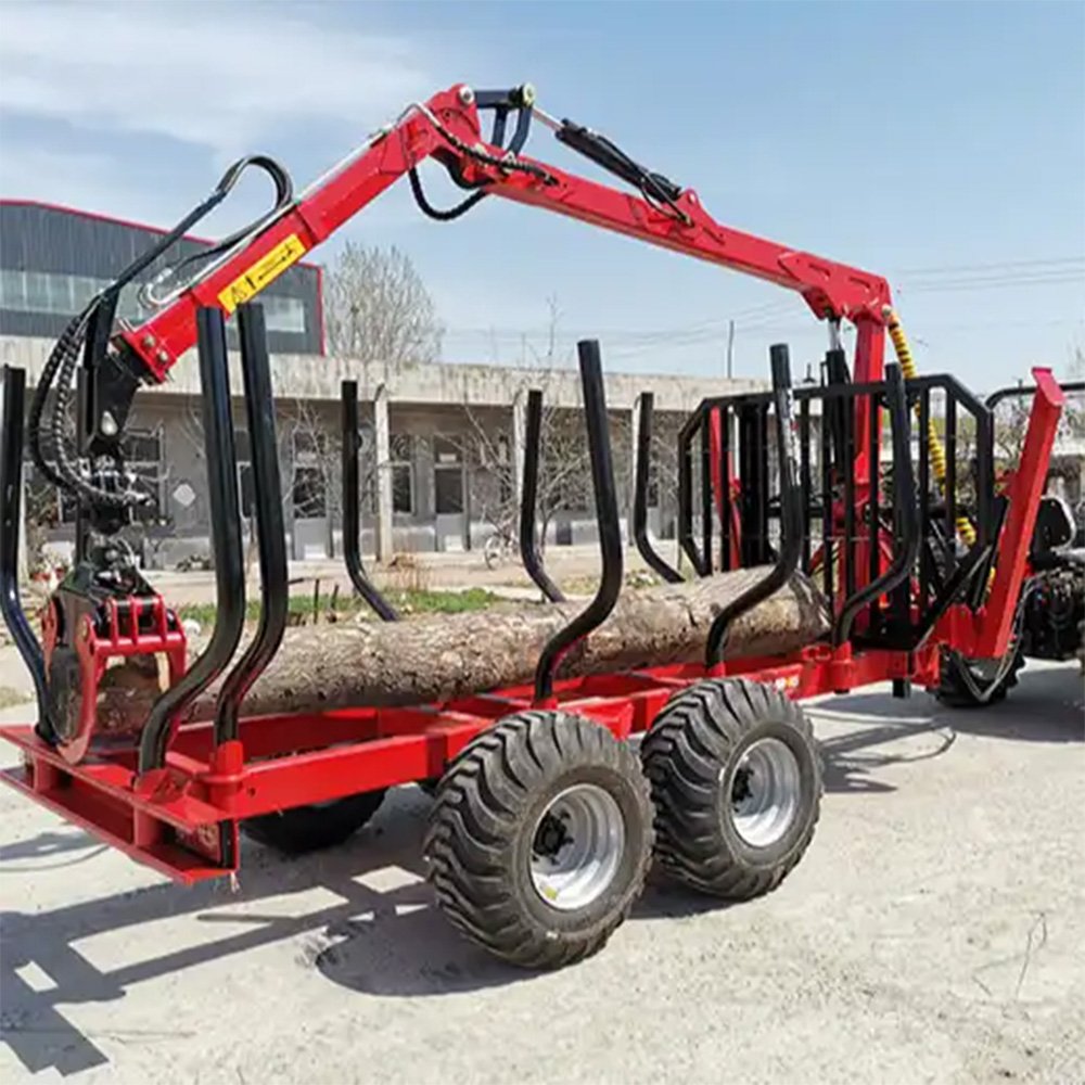 Hydraulic Atv Farm Tractor Log Timber Wood Trailer with Crane Grapple Remote Control Winch for Forestry Machinery