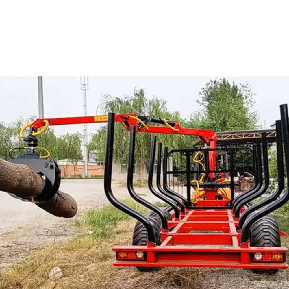 Hydraulic Atv Farm Tractor Log Timber Wood Trailer with Crane Grapple Remote Control Winch for Forestry Machinery