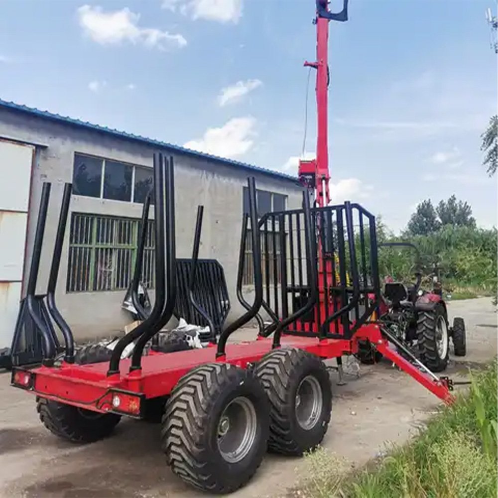 Hydraulic Atv Farm Tractor Log Timber Wood Trailer with Crane Grapple Remote Control Winch for Forestry Machinery