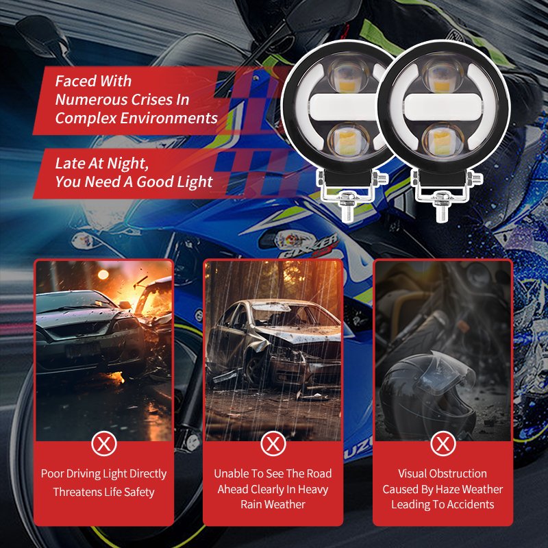 Motorcycle Led Spotlights 12V for Motorbike Off-road 4X4 ATV Front Auxiliary Headlights White DRL Flood Led Driving Fog Lights
