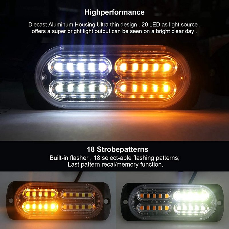 20 LED Car Strobe Warning Light Amber Flash Emergency Hazard Warning Lights Beacon Caution Flashing LED Side Light for Car Truck