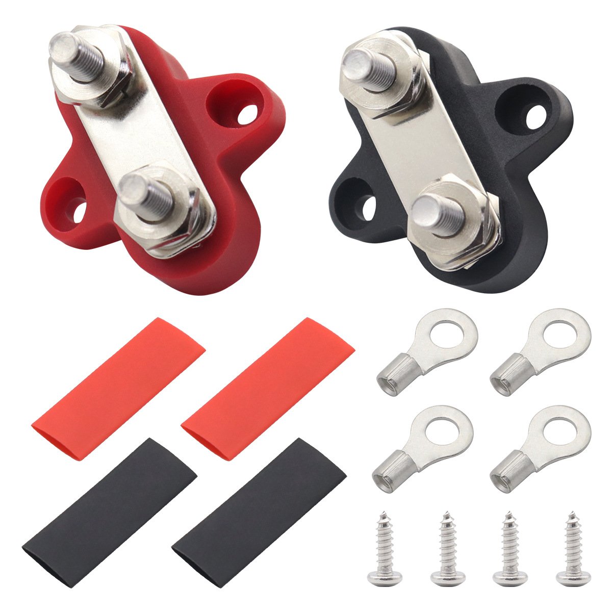 EL-BT09-M6 Power Terminal Block, 2 Stud Bus Bar, Nylon Base, Tin Plated Brass, Rustproof for Car, RV, ATV, M6,M8