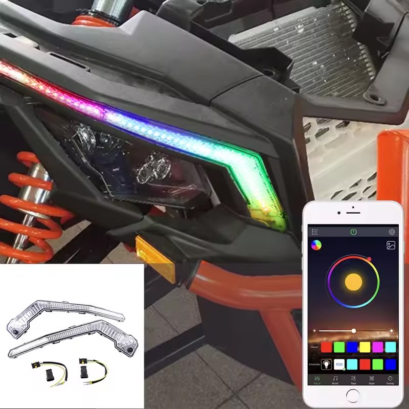 ATV UTV Series Headlights Smartphone Wireless Intelligent Control RGB LED Driving Turn signal Lights Suitable for RZR XP 1000