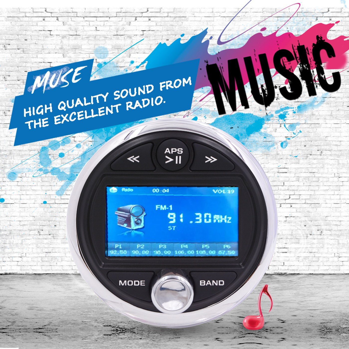 Marine Audio Waterproof MP3/MP4/MP5 Radio with 3" TFT Screen for Bathroom Car Utv Atv Yachts Boat Motorcycles H-301
