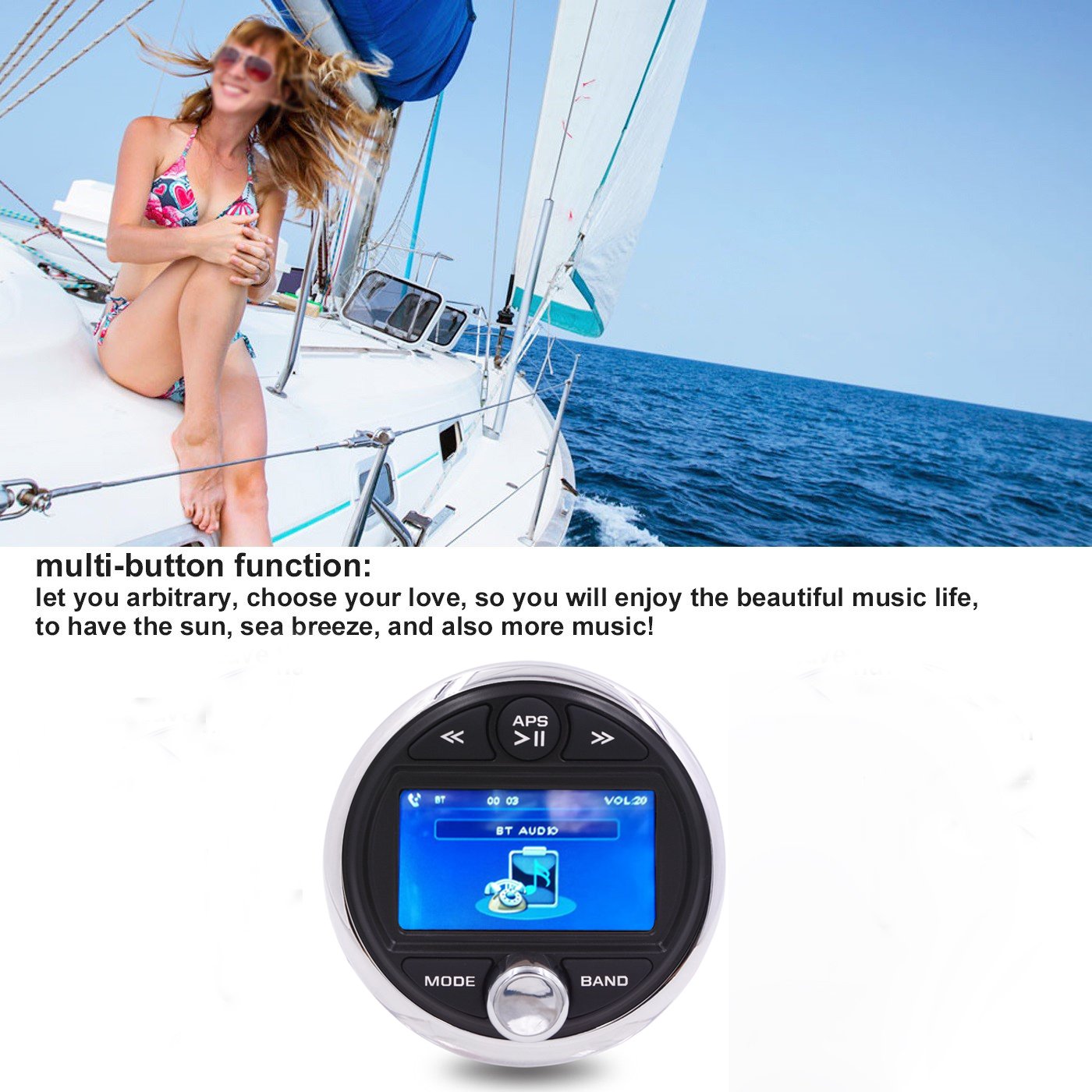 Marine Audio Waterproof MP3/MP4/MP5 Radio with 3" TFT Screen for Bathroom Car Utv Atv Yachts Boat Motorcycles H-301