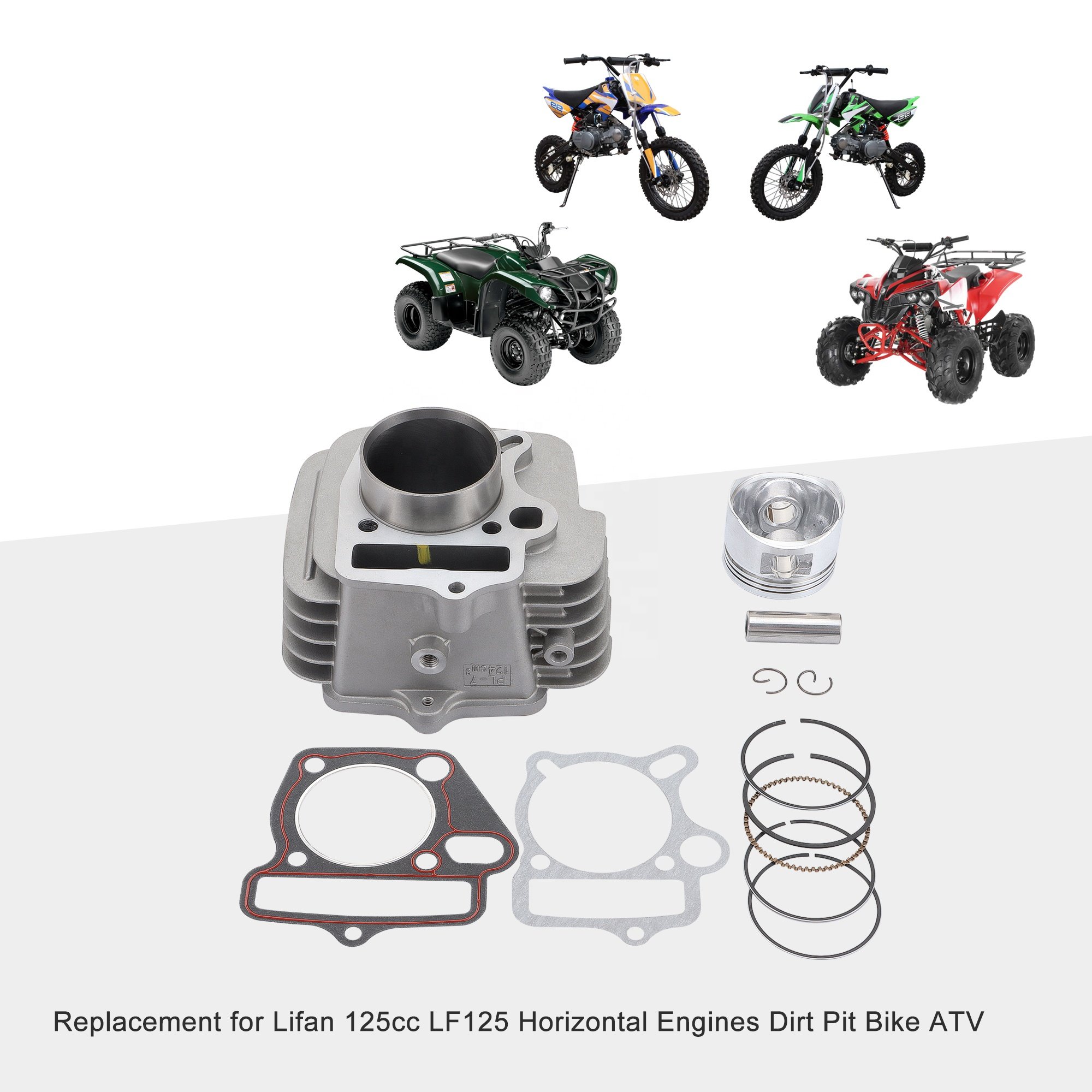 GOOFIT 52.4mm Aluminum Cylinder Liner With Gaskets Piston Replacement for Lifan 125cc LF125 Horizontal Engines Dirt Pit Bike ATV