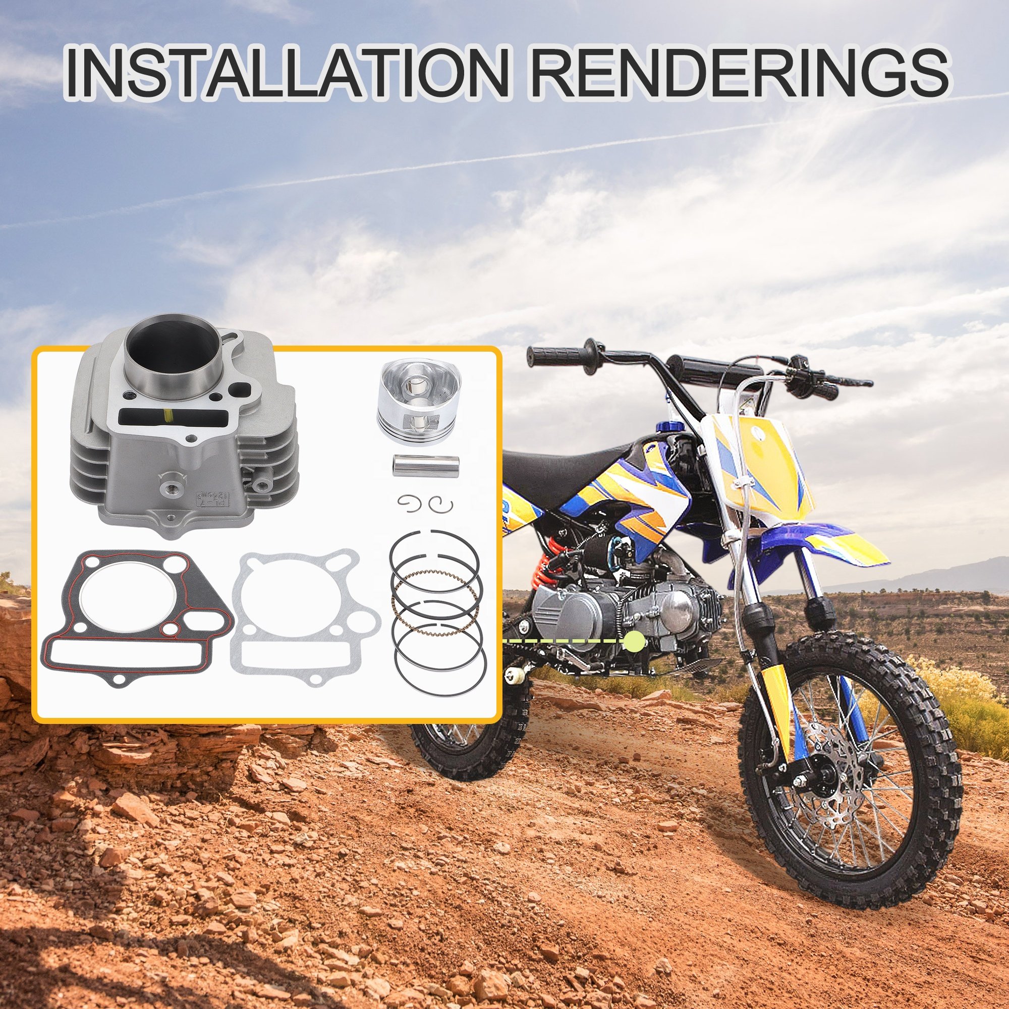 GOOFIT 52.4mm Aluminum Cylinder Liner With Gaskets Piston Replacement for Lifan 125cc LF125 Horizontal Engines Dirt Pit Bike ATV