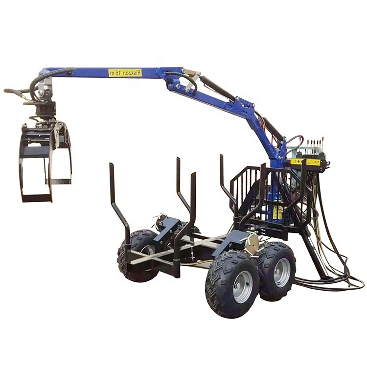 TTQT34 3.4m Towable Timber Logging Loader Trailer Mini Self Loading ATV Log Trailer With Crane and Grapple