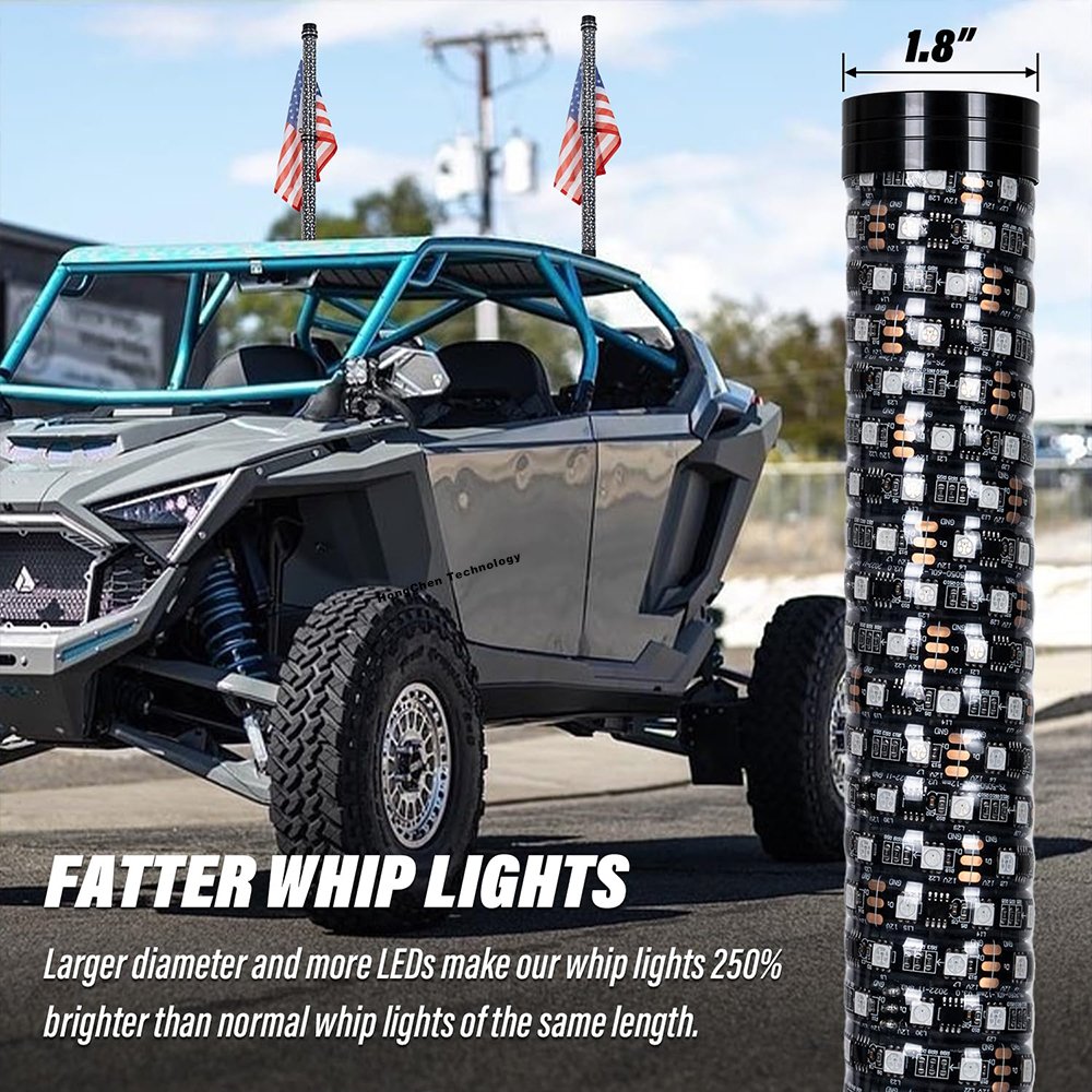 LED Lighted Antenna Remote APP Control ATV UTV 1FT 2FT 3FT 4FT Dancing RGB chase Safety Flagpole Fat Led Whip Lights