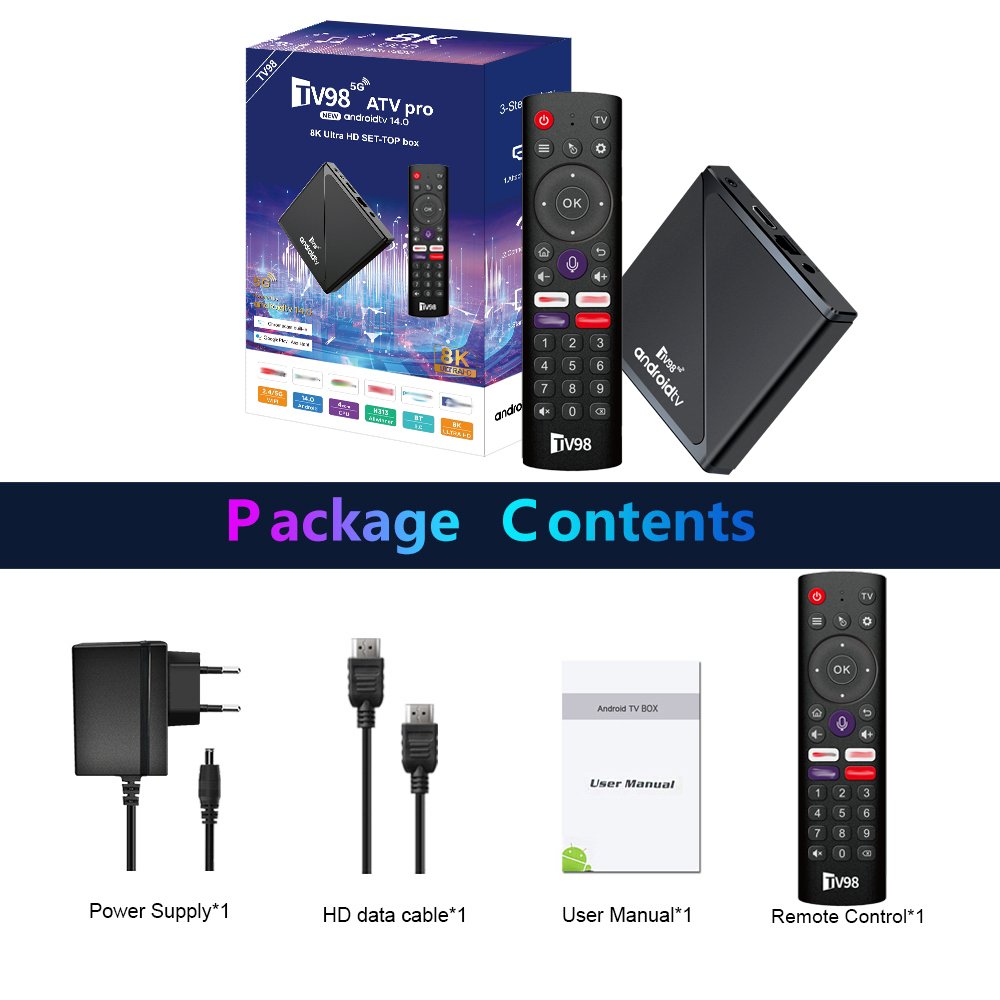 High Quality Tv Box Tv 98 Atv Pro Android 14 2gb/16gb 2.4g Wifi Allwinner H313 hd Quad Core ARMx A53 Best Android Tv Box