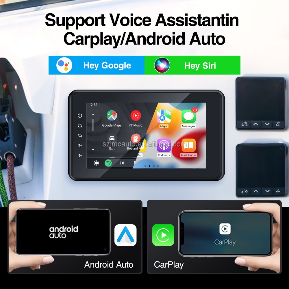 JMC Marine Radio 8inch Touch Screen Boat Stereo CarPlay Android Auto FM AM RDS BT Call Waterpoof for Golf ATV UTV