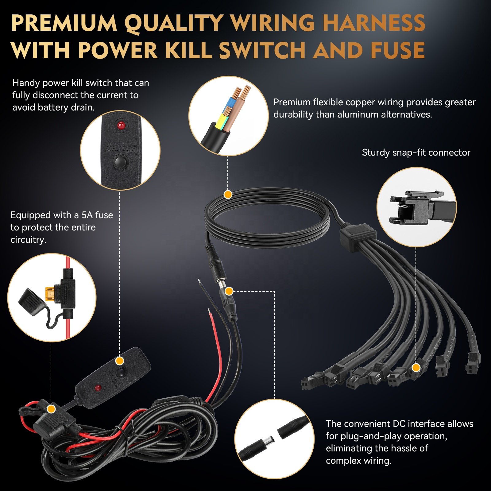 6000K 4Pods Pure White LED Rock Lights Kit with Switch Wiring Harness Extension Wire Waterproof for Trucks Jeep ATV UTV SUV