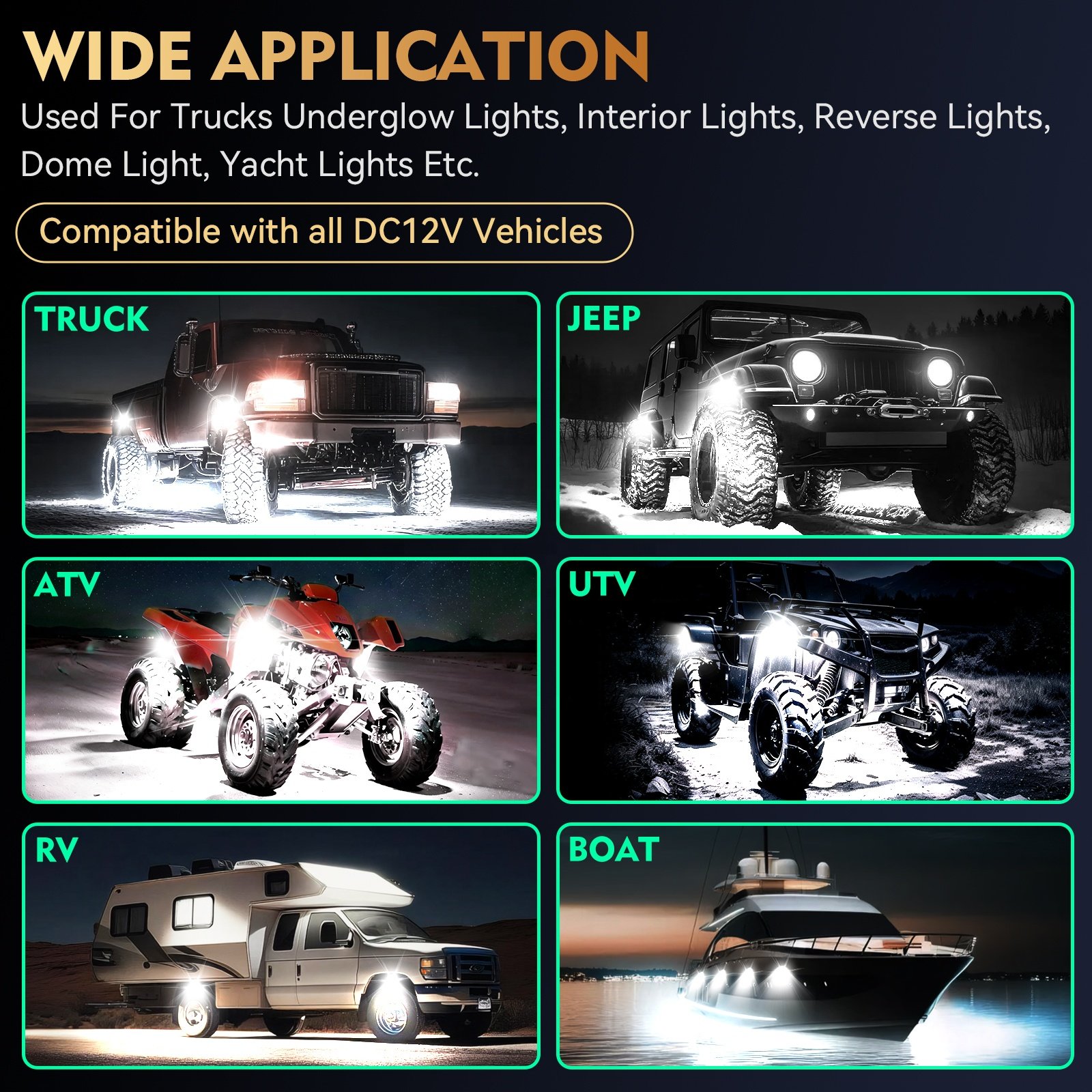 6000K 4Pods Pure White LED Rock Lights Kit with Switch Wiring Harness Extension Wire Waterproof for Trucks Jeep ATV UTV SUV