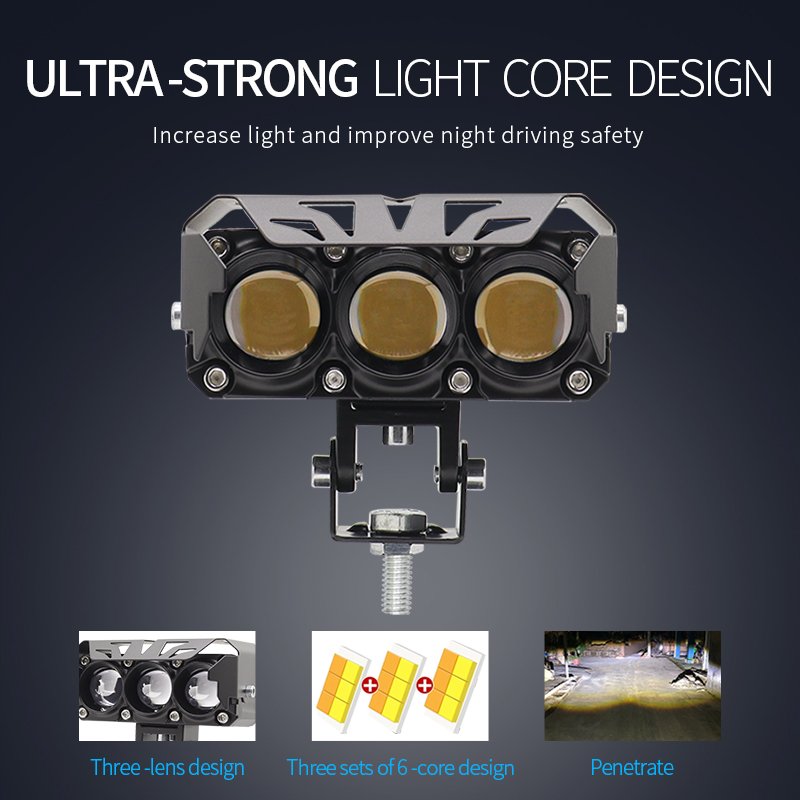 Motorcycle Spot Lights Dual Color White Amber Driving Fog Lights High Low Beam 3Lens LED Pod Lights for Truck ATV UTV SUVs