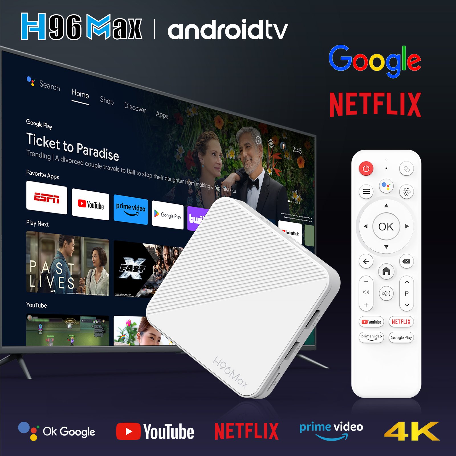 Android ATV H96 MAX H313 Allwinner H313 Voice Remote 2.4G 5G Wifi 6 Smart Tv Android 14.0 Set Top Box