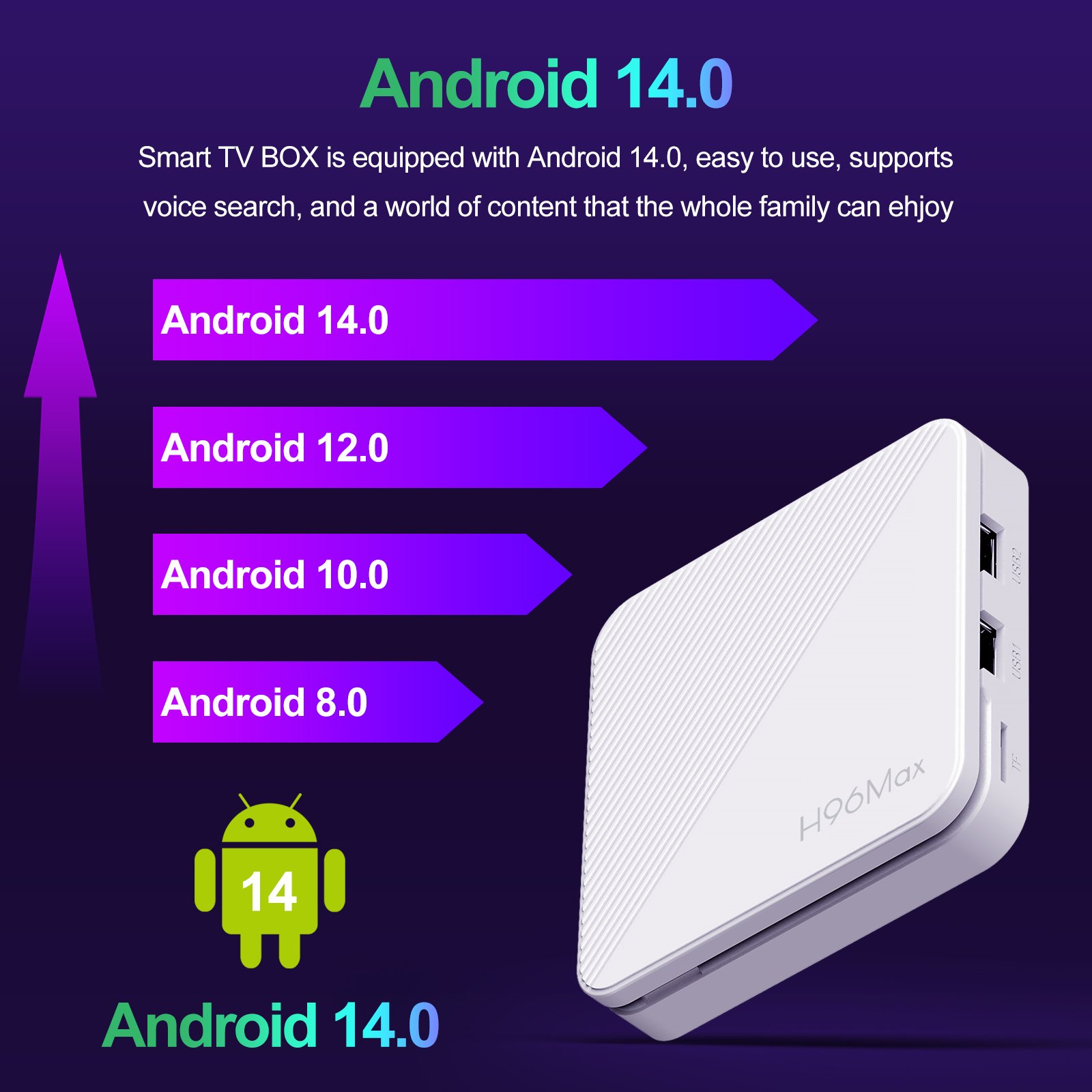 Android ATV H96 MAX H313 Allwinner H313 Voice Remote 2.4G 5G Wifi 6 Smart Tv Android 14.0 Set Top Box
