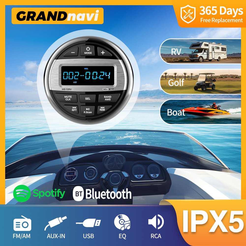 GRANDnavi Marine Radios Speakers Marine Audio Stereo Power Sport Media Player Boat Yacht ATV UTV Motorcycle