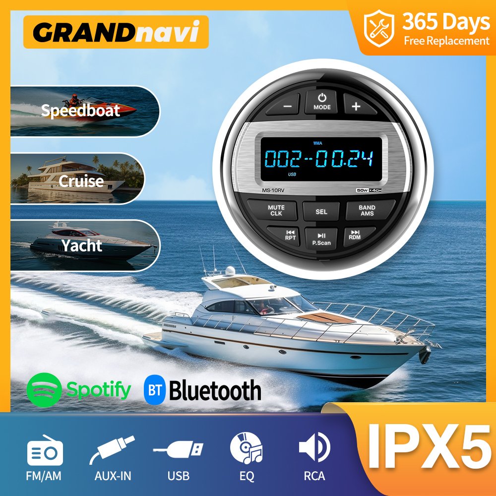 GRANDnavi Marine Radios Speakers Marine Audio Stereo Power Sport Media Player Boat Yacht ATV UTV Motorcycle
