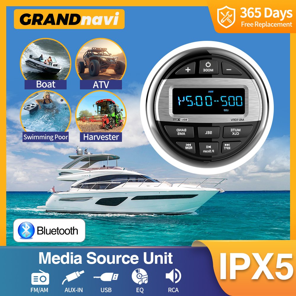 GRANDnavi Marine Radios Speakers Marine Audio Stereo Power Sport Media Player Boat Yacht ATV UTV Motorcycle