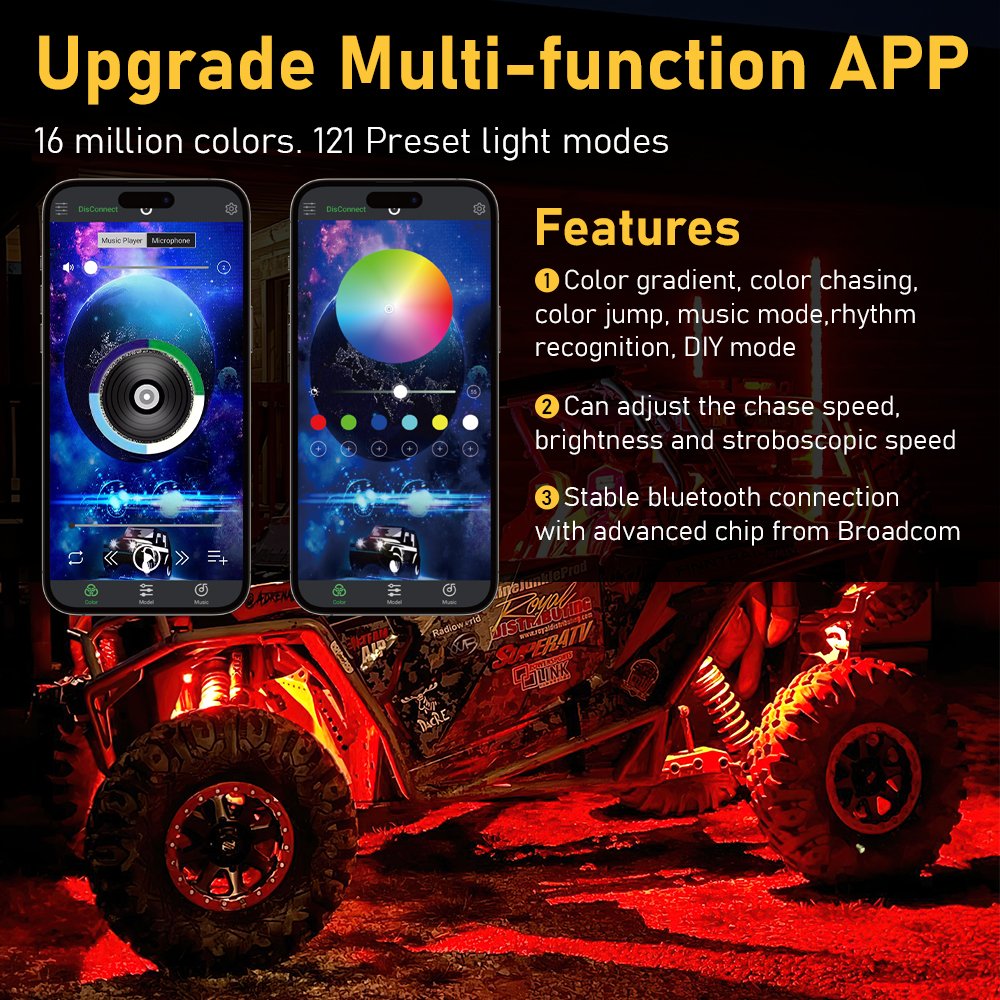121 Modes 4 8 12 16 Pods RGB RGBW LED Rock Lights with Brake Light Turn signal Offroad Truck ATV Underglow Rock Neon Light Kits