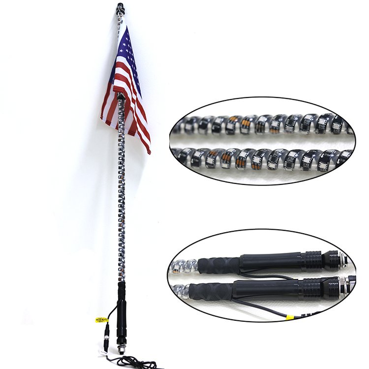 4 Feet RGB Dancing LED Whip Lights With Antenna U.S. Flag for ATV UTV Trucks Jeep