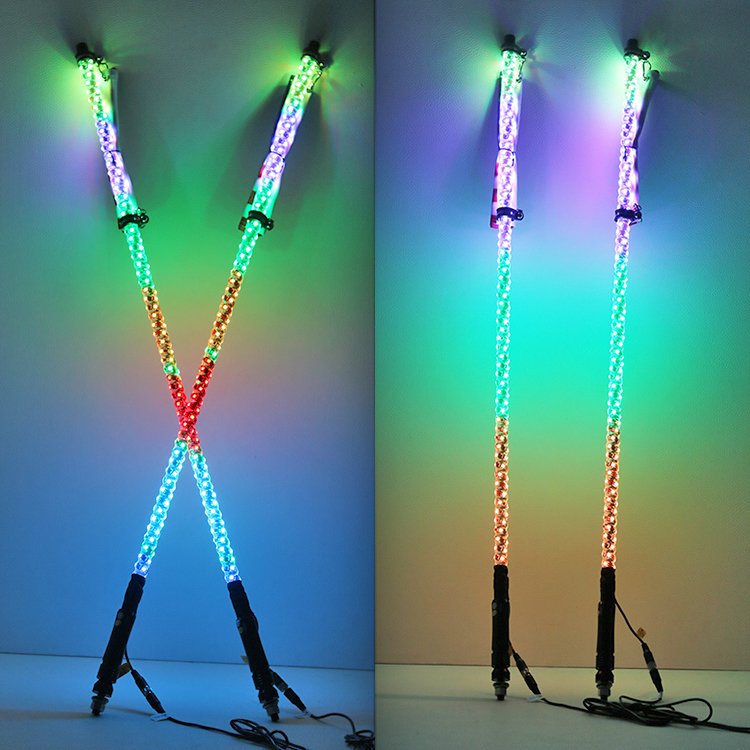 4 Feet RGB Dancing LED Whip Lights With Antenna U.S. Flag for ATV UTV Trucks Jeep