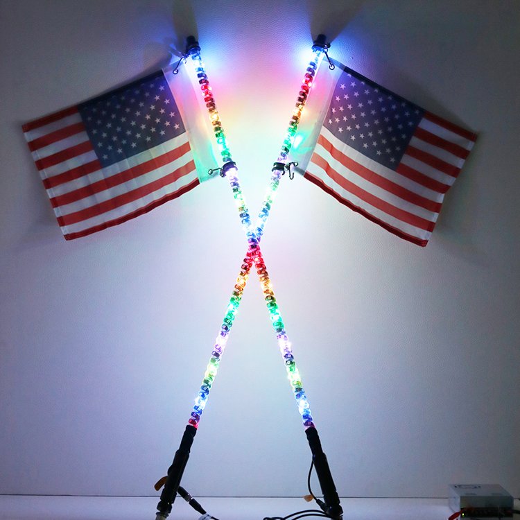 4 Feet RGB Dancing LED Whip Lights With Antenna U.S. Flag for ATV UTV Trucks Jeep