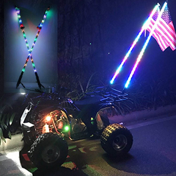 4 Feet RGB Dancing LED Whip Lights With Antenna U.S. Flag for ATV UTV Trucks Jeep