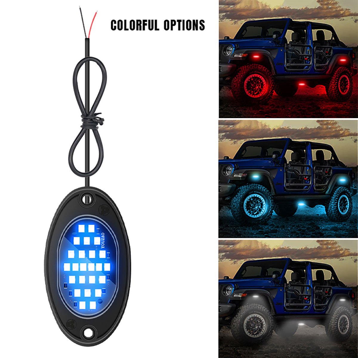 12V Waterproof Multicolor 24 Led 2835 Car Trunk LED Rock Light Pure for Car off Road Suv Atv Utv Atmosphere Chassis Light