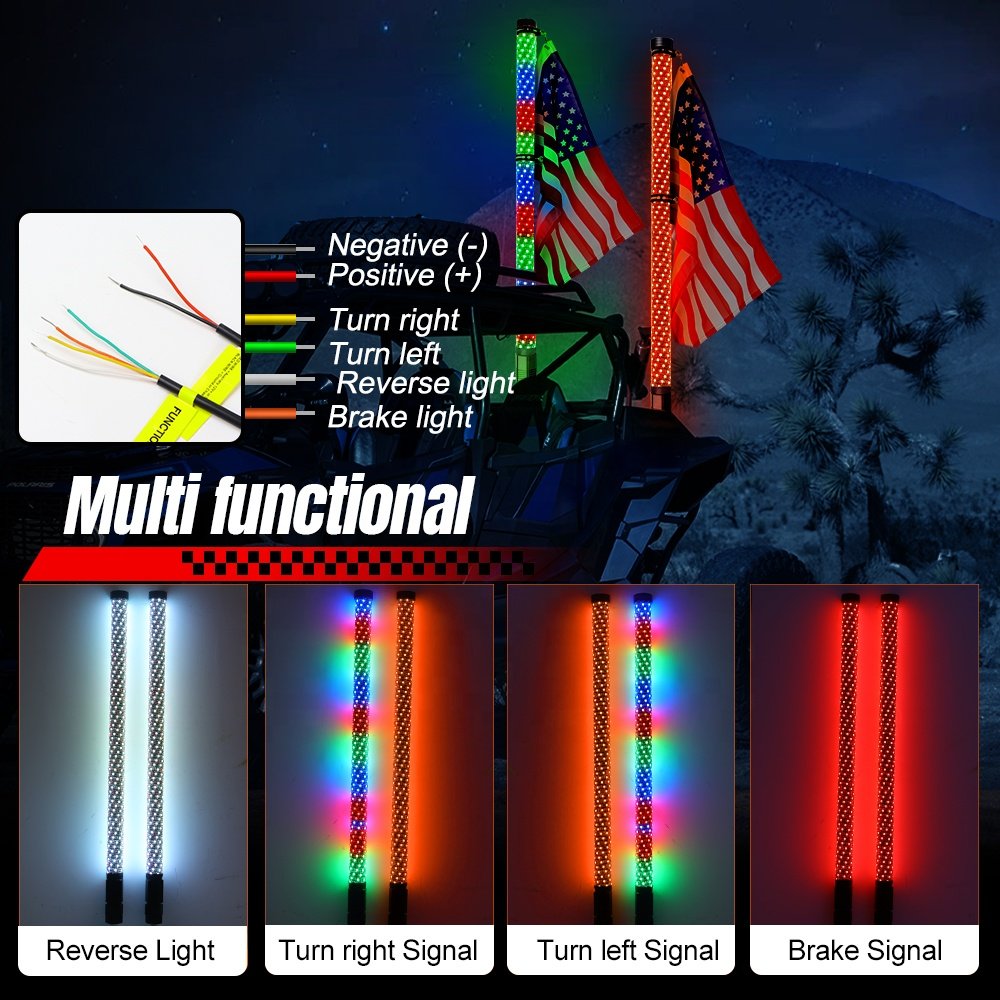 2FT New Chubby Whip Fat LED Whip App Remote Control Music Sync Brake Turn Reverse Function Lighted Whip