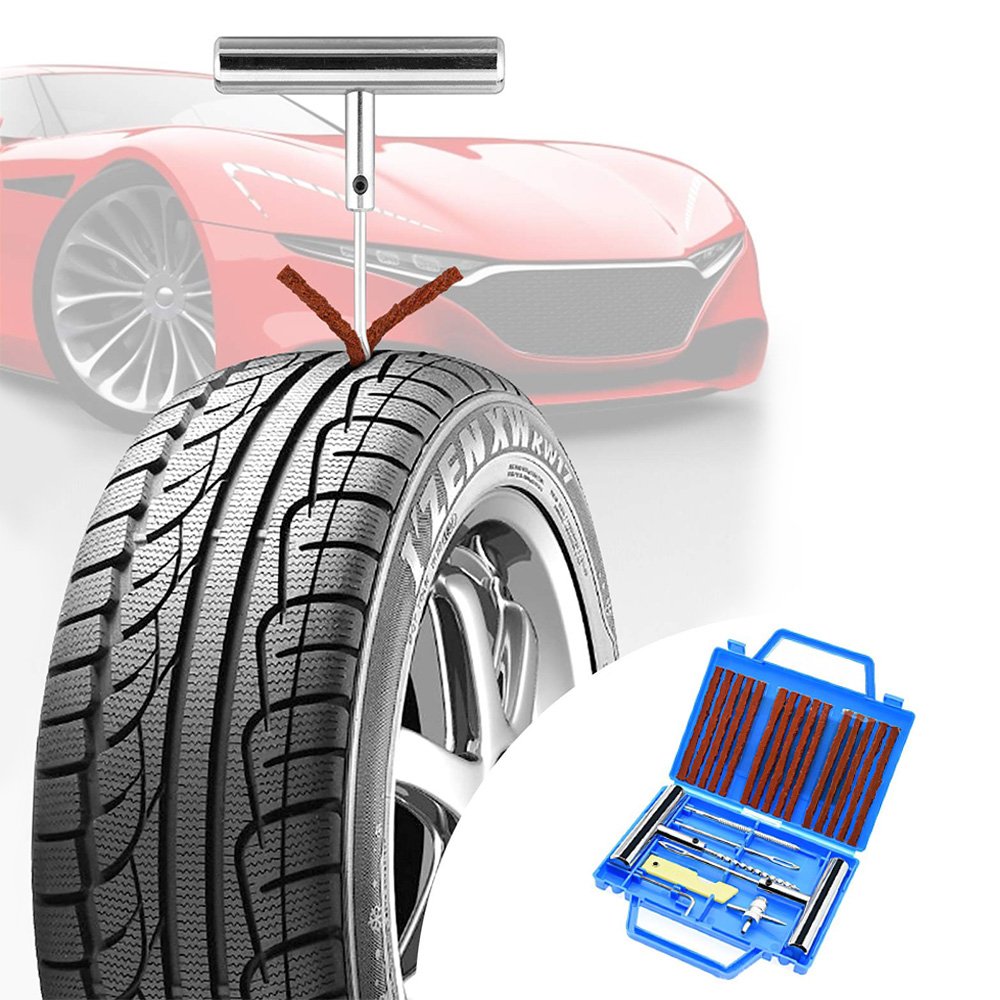 (EU Stock)Podofo 23pcs Car Bike Emergency Heavy Duty Tire T Handle Tyre Tire Repair Tool Kit Breakdown Set Patch Set for Car