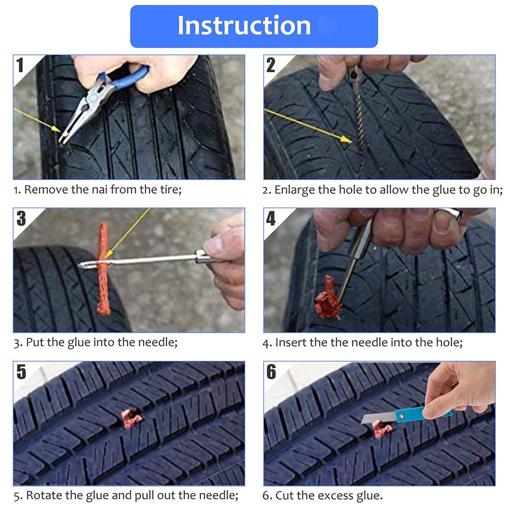(EU Stock)Podofo 23pcs Car Bike Emergency Heavy Duty Tire T Handle Tyre Tire Repair Tool Kit Breakdown Set Patch Set for Car