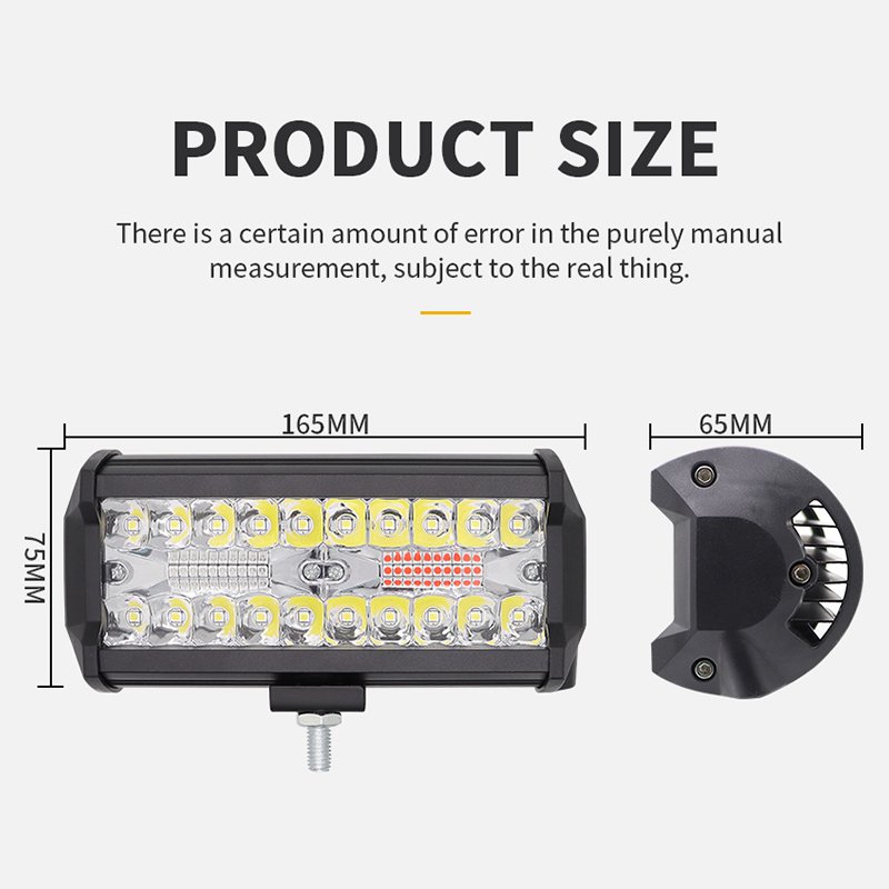 7 Inch 120W LED Work Light Bar Red Blue Flashing Spot Beam Dual Row LED Lamp for 4X4 Offroad Car Tractor Boat Truck SUV ATV 12V