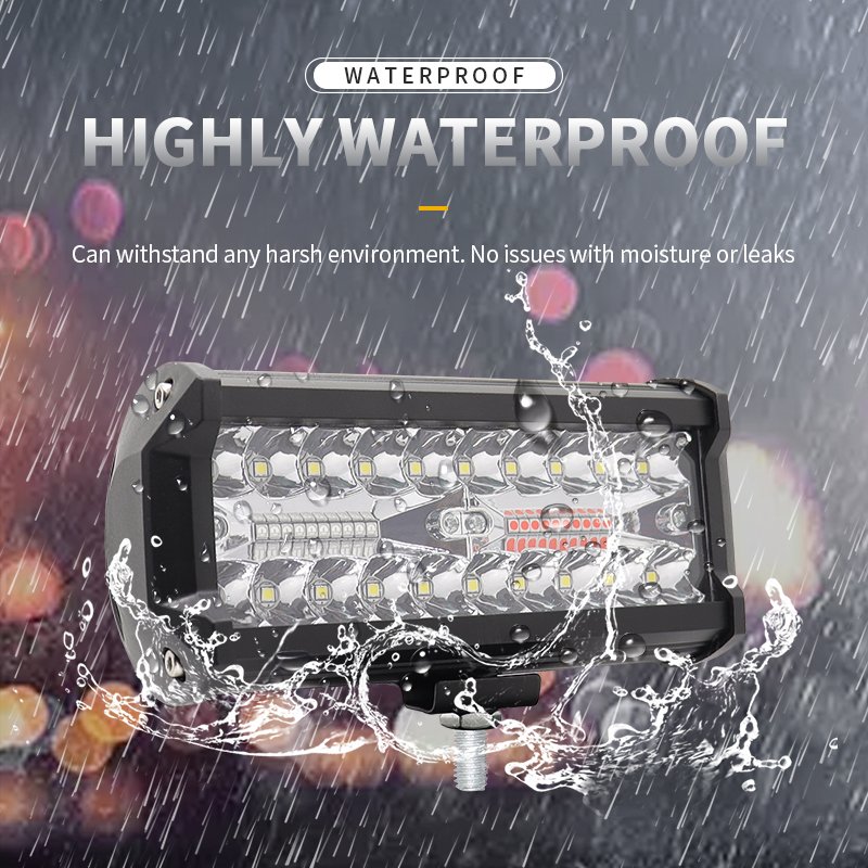 7 Inch 120W LED Work Light Bar Red Blue Flashing Spot Beam Dual Row LED Lamp for 4X4 Offroad Car Tractor Boat Truck SUV ATV 12V
