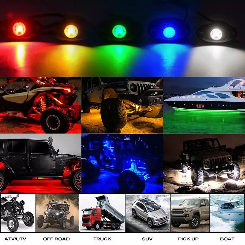OVOVS IP68 Waterproof Under Car Red Mini Light Led Rock Lights for ATV UTV 4x4