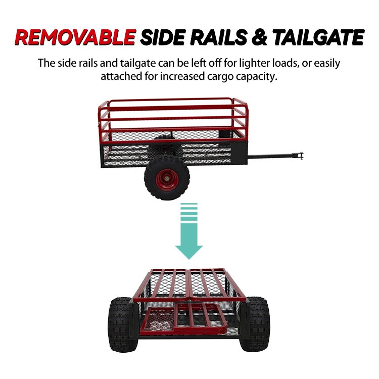 RCM Atv Towed Trailer Mesh Dump Cart With Foldable Sides Cage Trailer Atv Metal Trailers