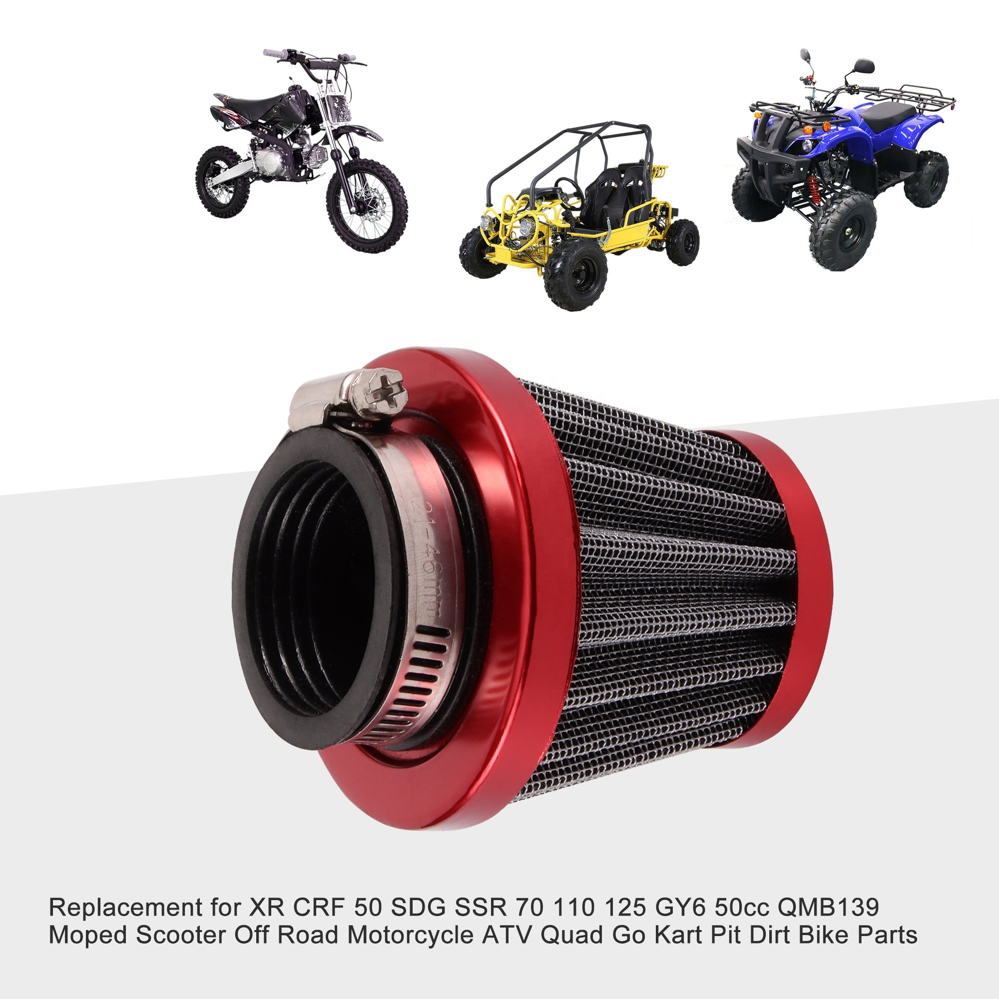 GOOFIT 38mm Motorcycle Red Air Filter Replacement for XR CRF 50 SDG SSR 70 110 125 GY6 50cc QMB139 Moped Scooter Off Road